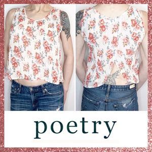 Poetry White Floral Open Back Tank Blouse Medium M